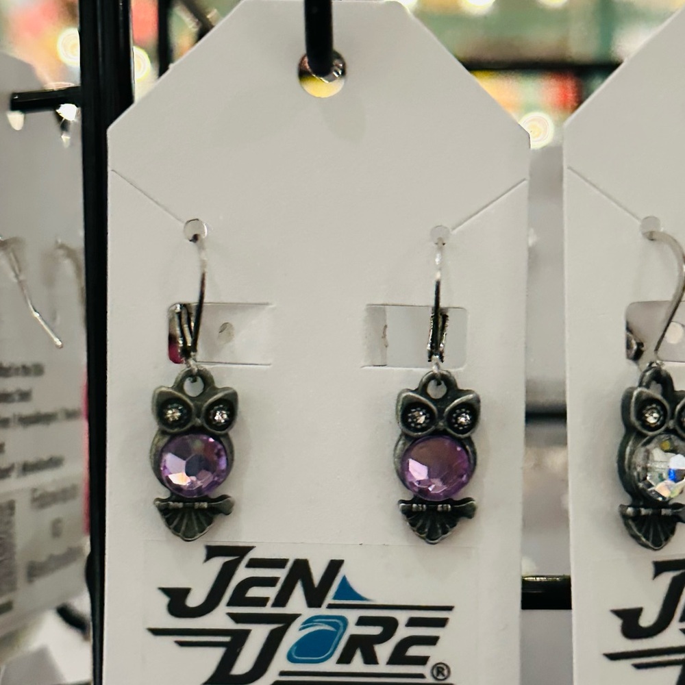 JenDore Handmade Owl Dangle Drop Earrings Hypoallergenic Tarnish Resistant